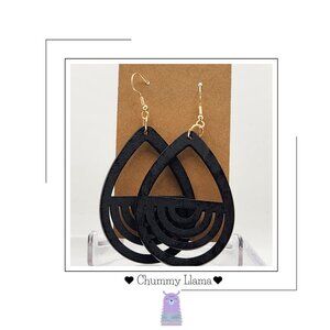 Black Dangle Earrings Boho Inspired Pattern Statement Chic Wooden NEW